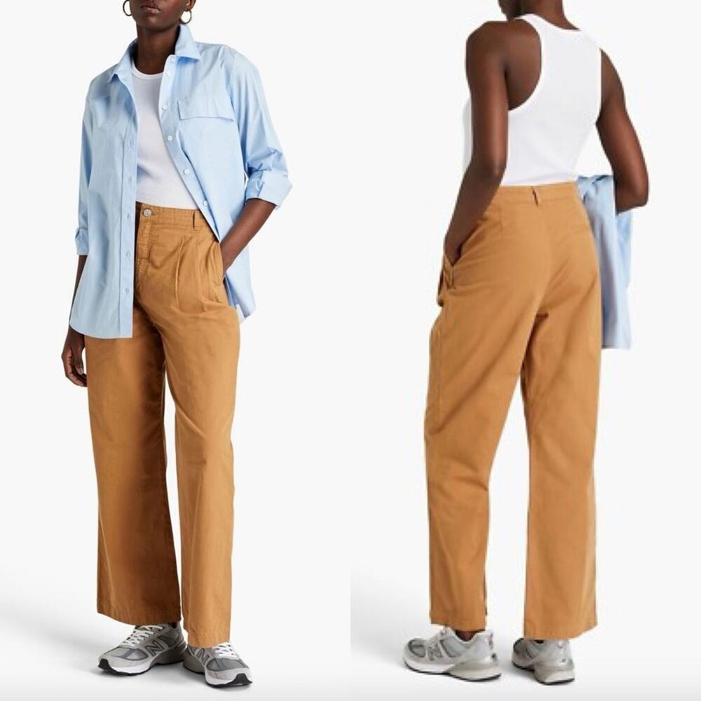 FRAME Pleated Front Wide Leg Chinos Trousers Camel Tan Womens 27